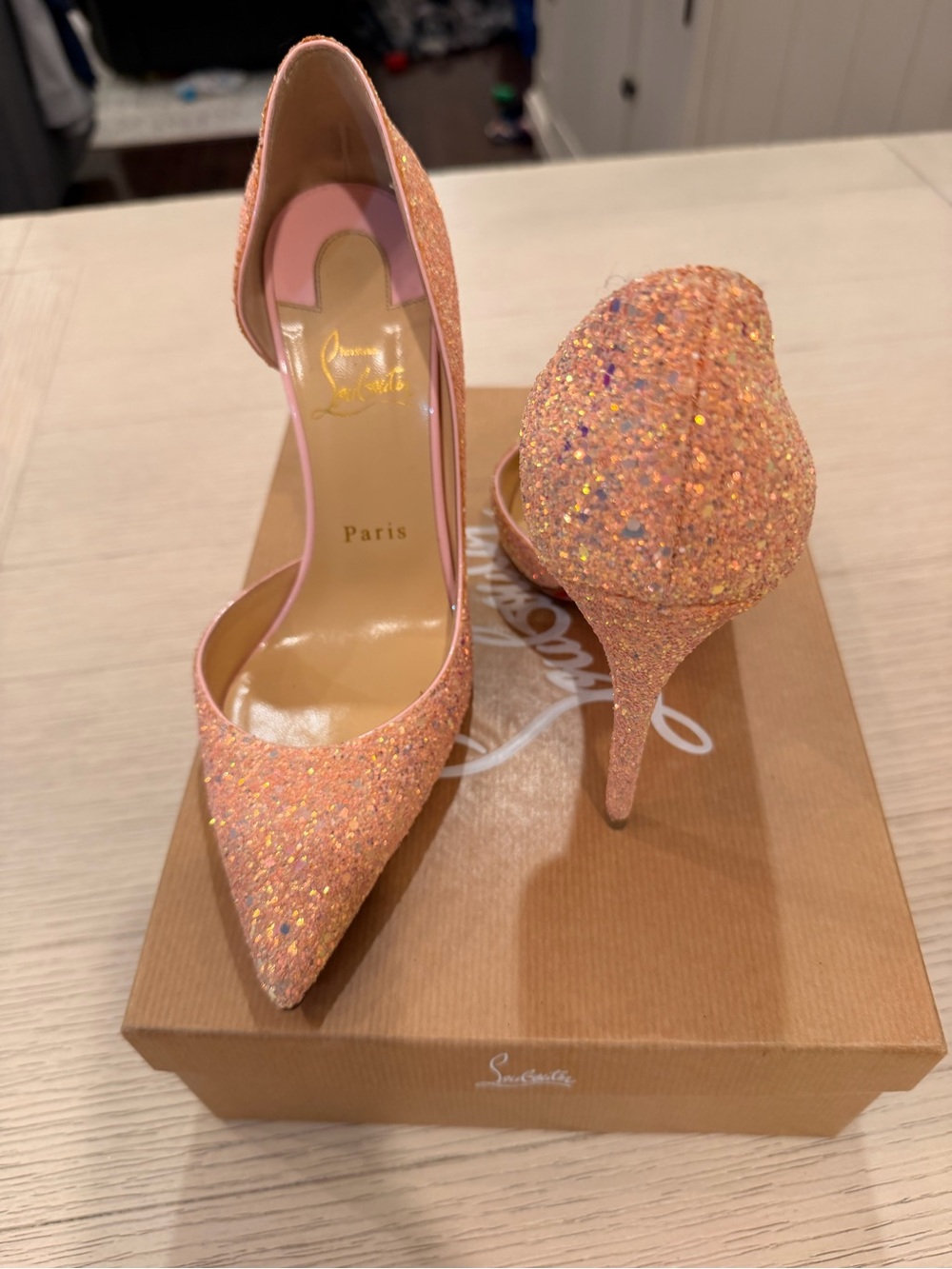 Christian Louboutin Rose Gold Glitter Stiletto Heels - Picture 3 of 7